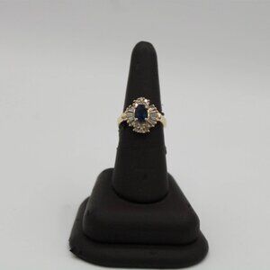 14K Yellow Gold Sapphire Solitaire Ring With Diamond Accents